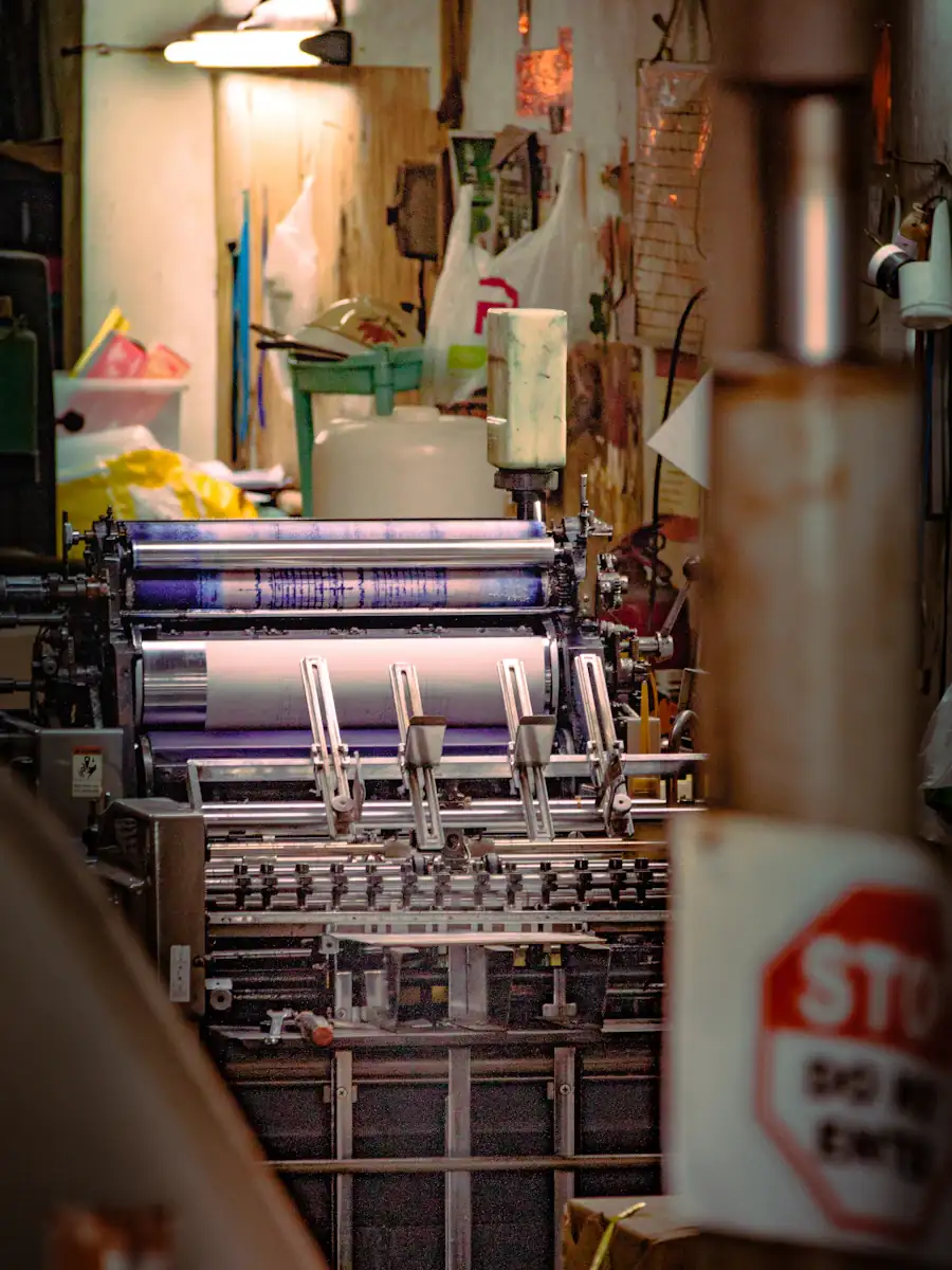 Ink rollers on an industrial printing press